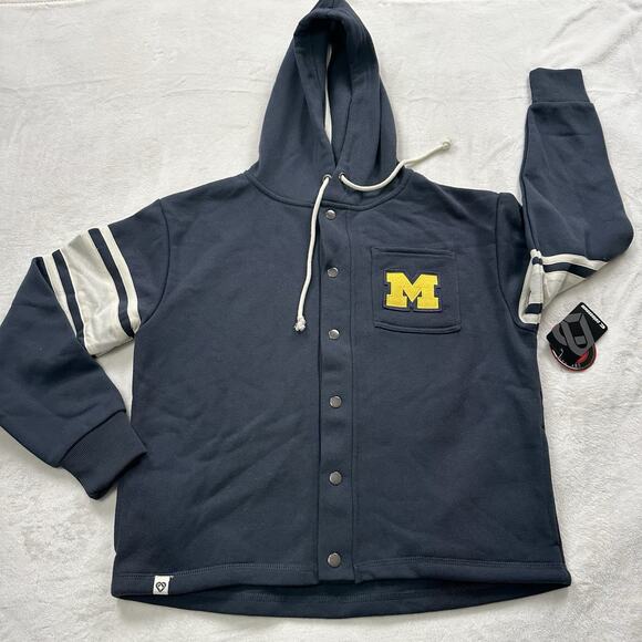 Colosseum Michigan Wolverines Jacket Womens SMALL Fleece Hooded Snap Blue Gray - Picture 12 of 12